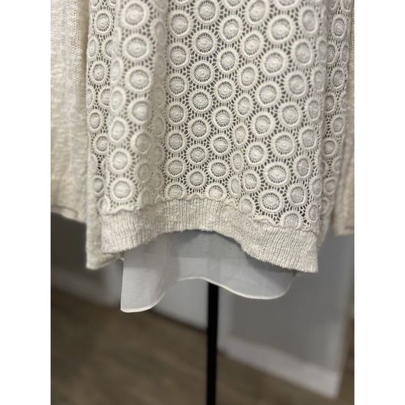 Lucky Brand Lace Crochet Sweater Lined Linen Blend Boho Cottage Core Y2 Size XL - Picture 3 of 6